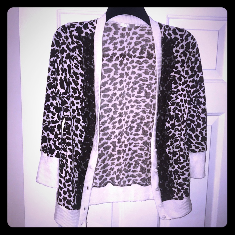 Adorable Animal Print Lace Cardi Sweater M
